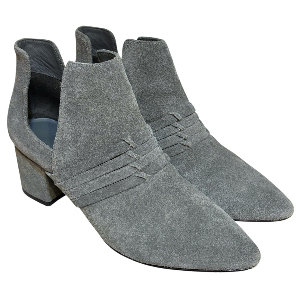 Able ankle booties Joselyne gray suede leather open side strap detail 6